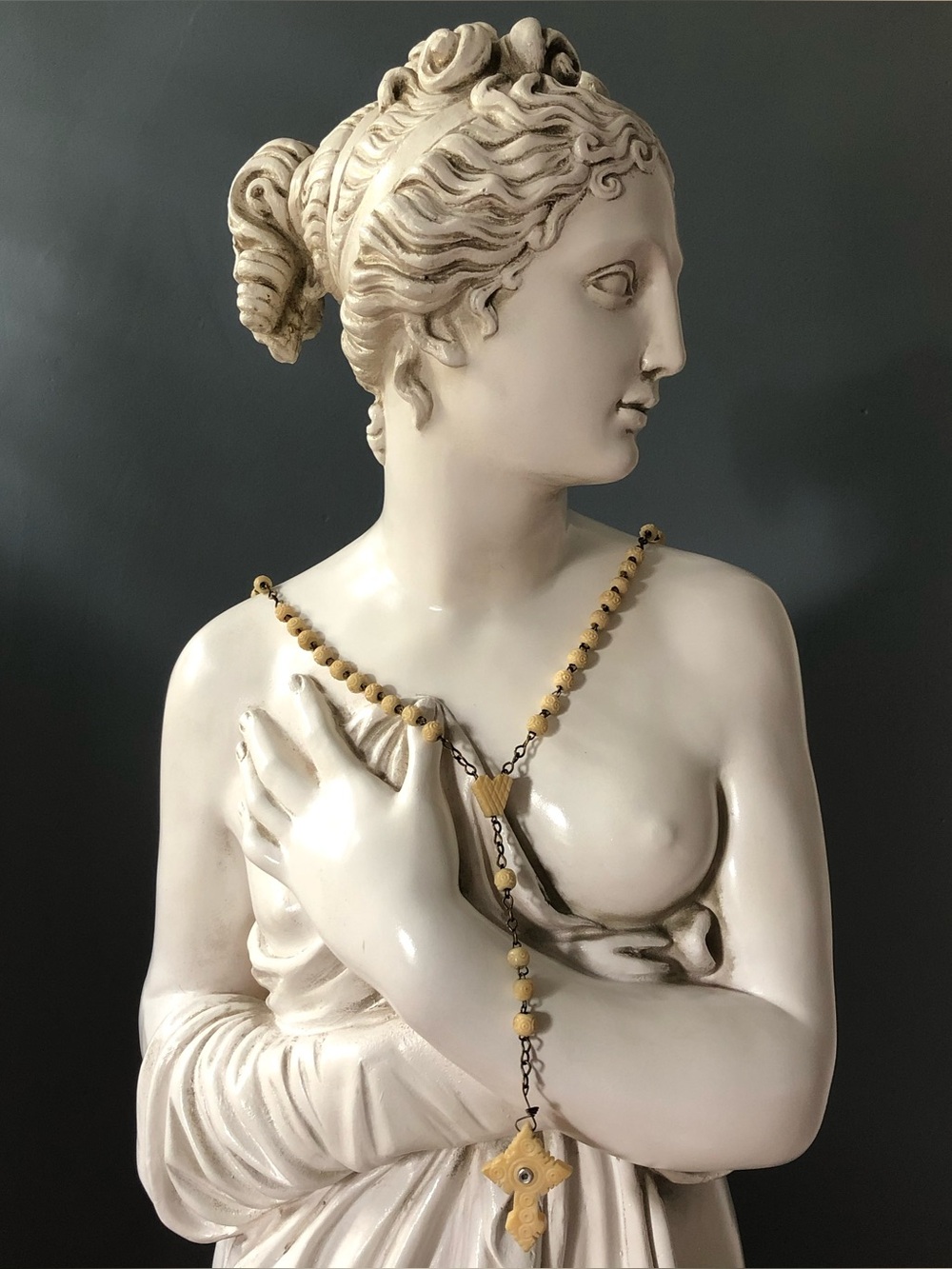 Antique Hand Carved Bone Stanhope Rosary Beads 19th Century Lyon Fourviere